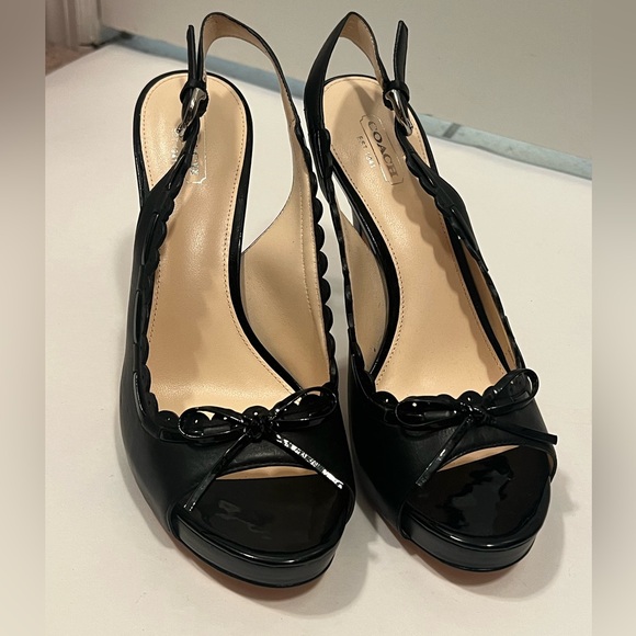 🆕 Coach Leather Peep Toe Heels - Picture 1 of 7